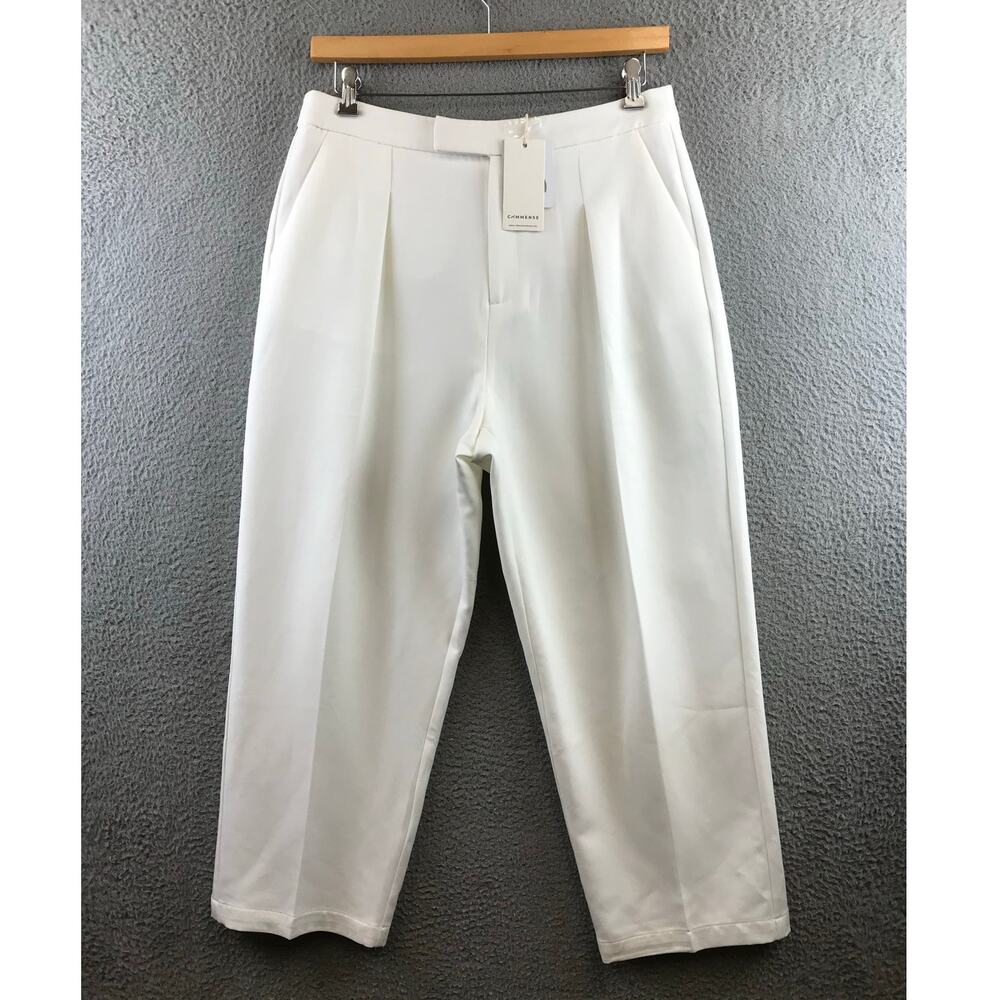 Commense White Cropped Pleated Trousers
